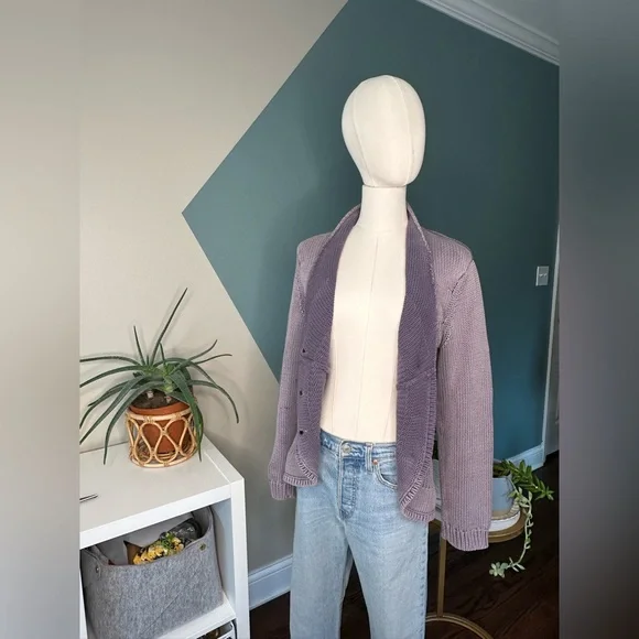 Isabella Bird Anthropologie Knit Cardigan Sweater Cotton Jacket Wooden Buttons M - Picture 6 of 12